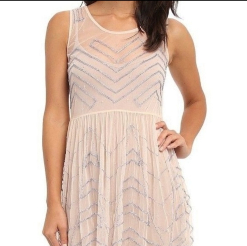 Free People Beaded Mesh Trapeze Dress